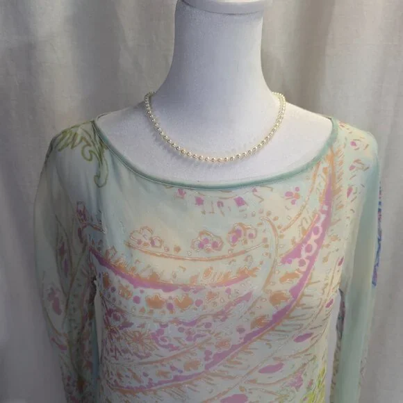 Just Cavalli Size *38 Italian (XS, 2) Printed Crepe Elasticized Hem Blouse - Picture 3 of 15